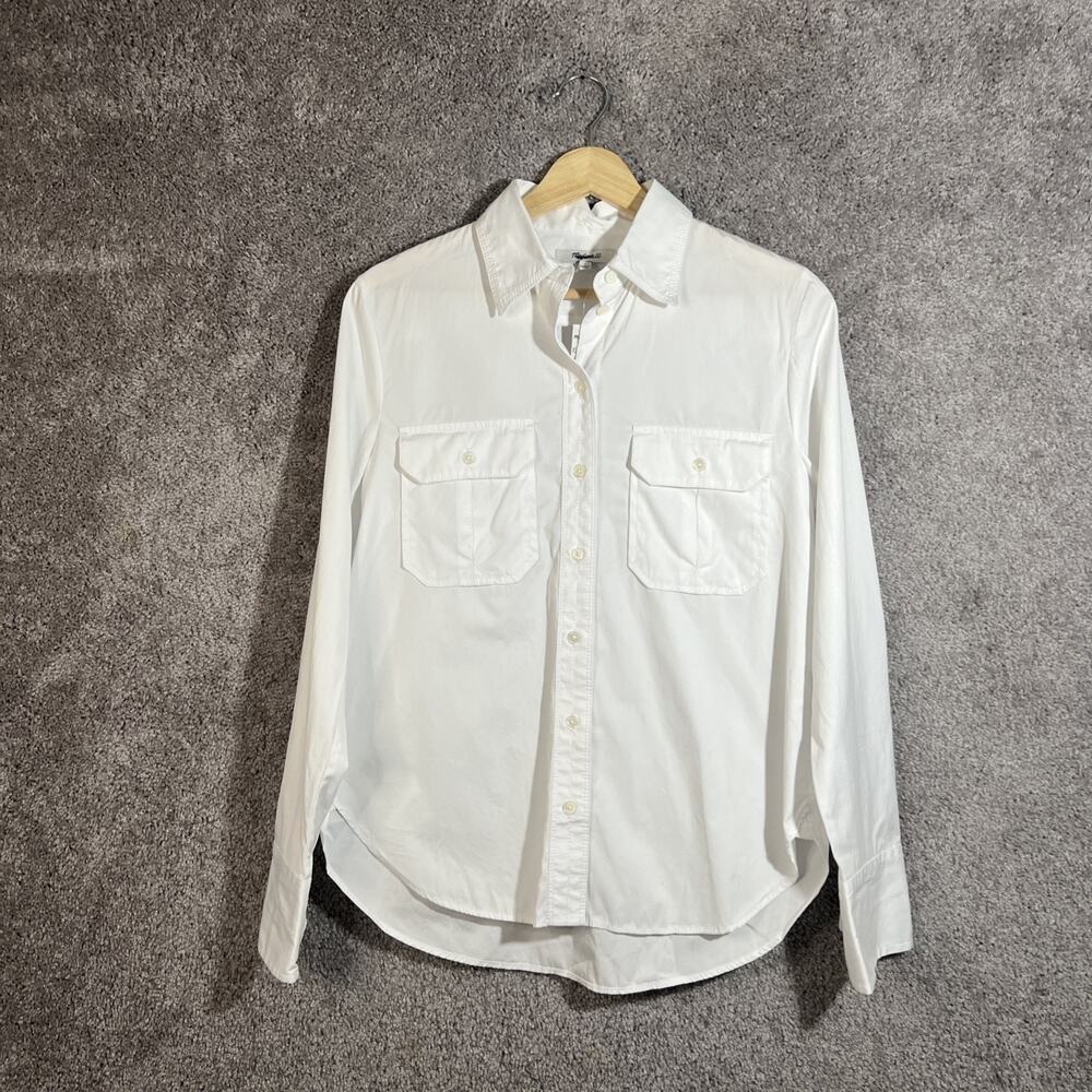 Madewell Womens Size 2 White Poplin Utility Pocket Shirt Long Sleeve Button Top